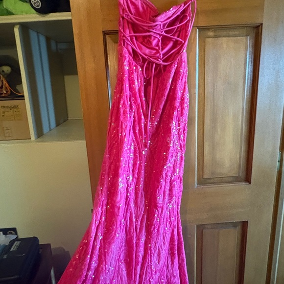Windsor Hot Pink Sequin Strapless Dress - Picture 4 of 9